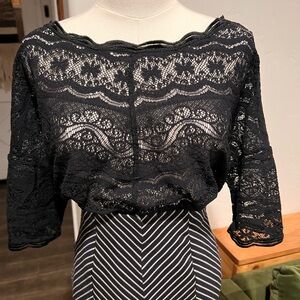 Free People Black Lace Boatneck Top FREE skirt with purchase